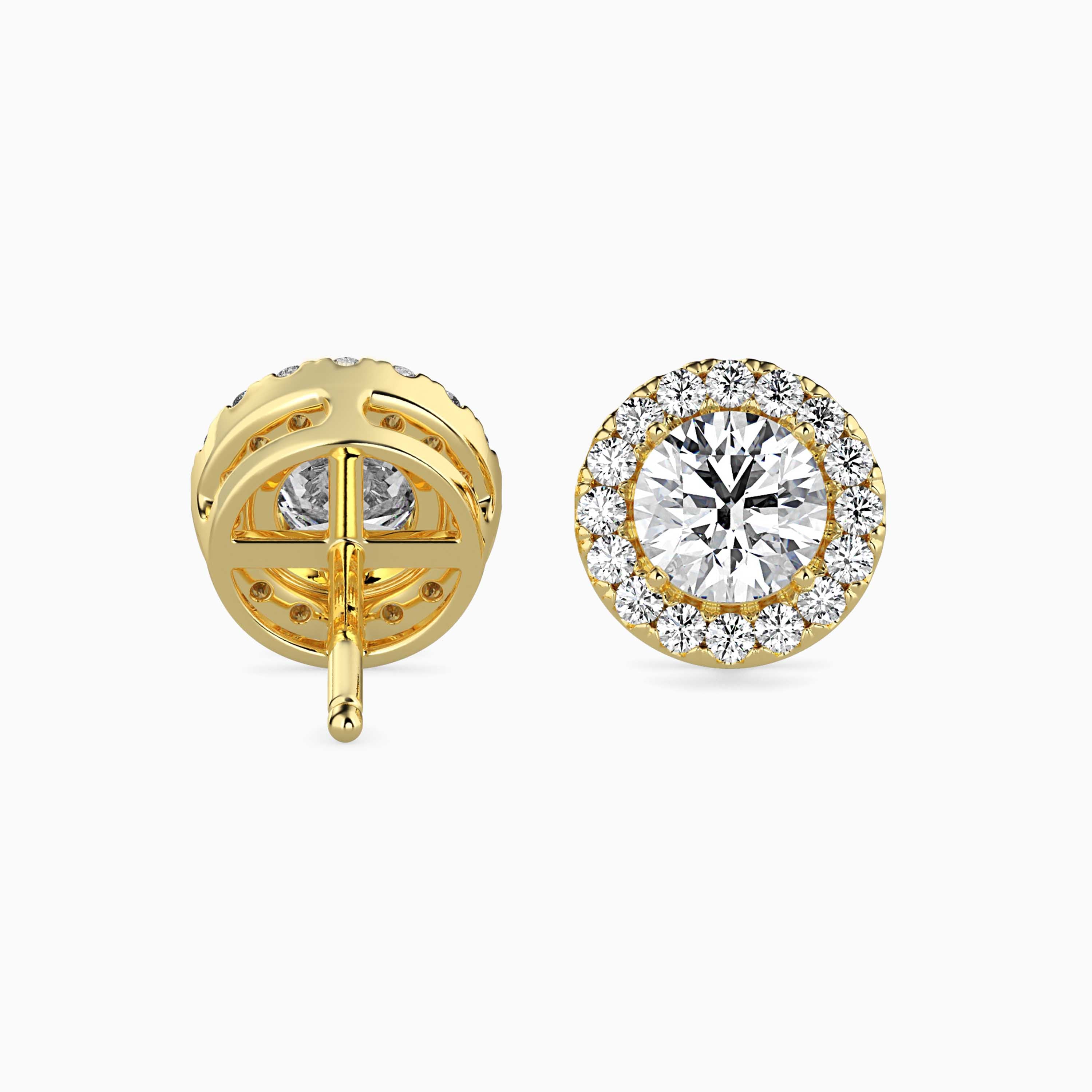 Solitaire Halo Gold Earrings with Lab-Grown Diamonds