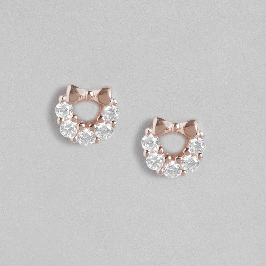 Elegant Bow Brilliance Rose Gold-Plated CZ 925 Sterling Silver Stud Earrings