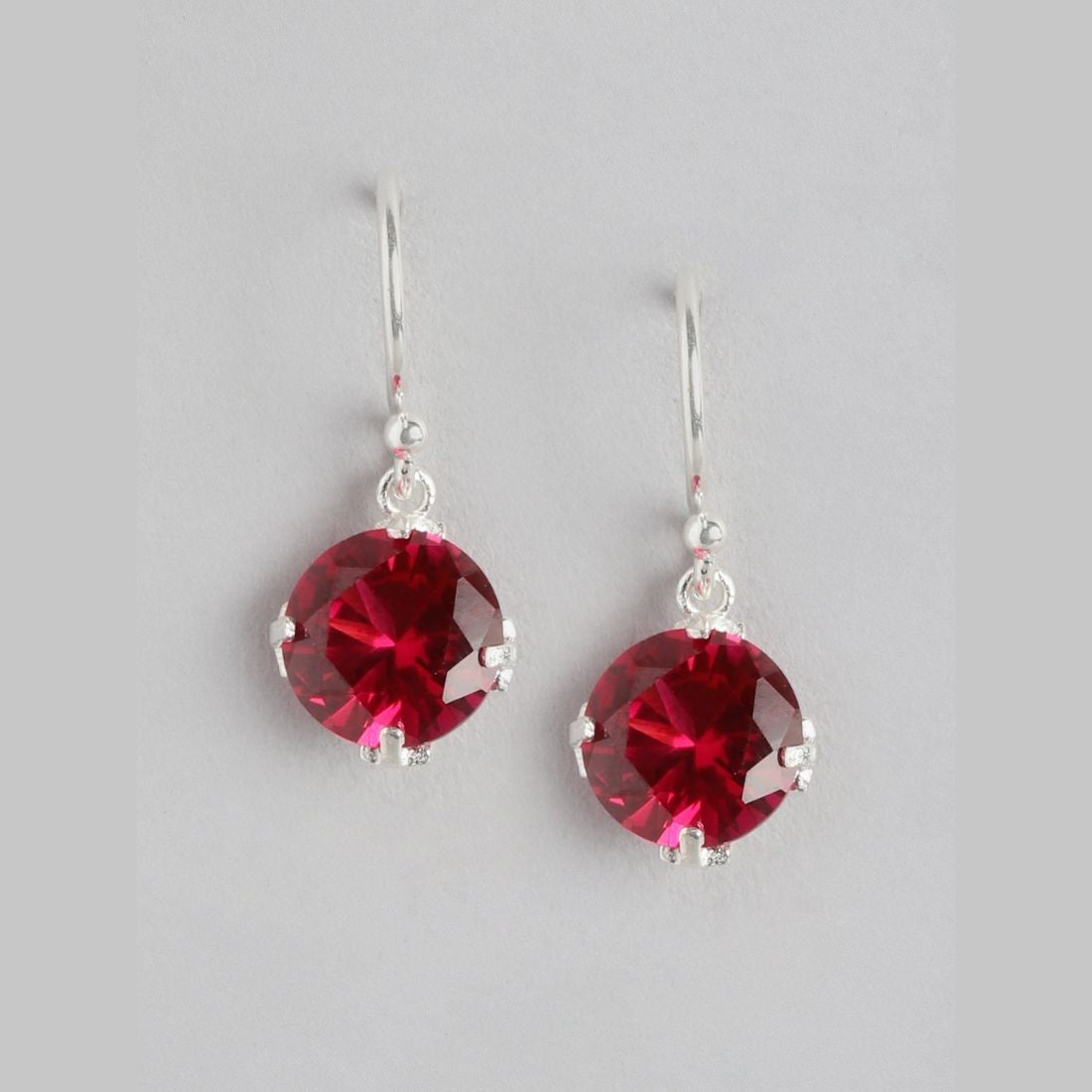 Fiery Passion Red Solitaire Rhodium-Plated 925 Sterling Silver Earrings
