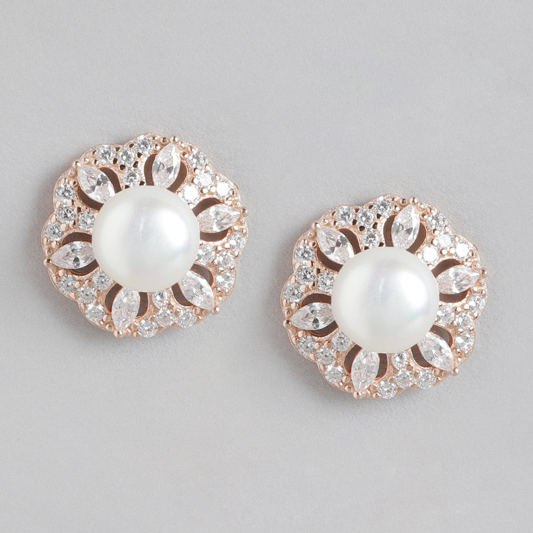 Petals and Pearls Rose Gold-Plated 925 Sterling Silver Floral Earrings