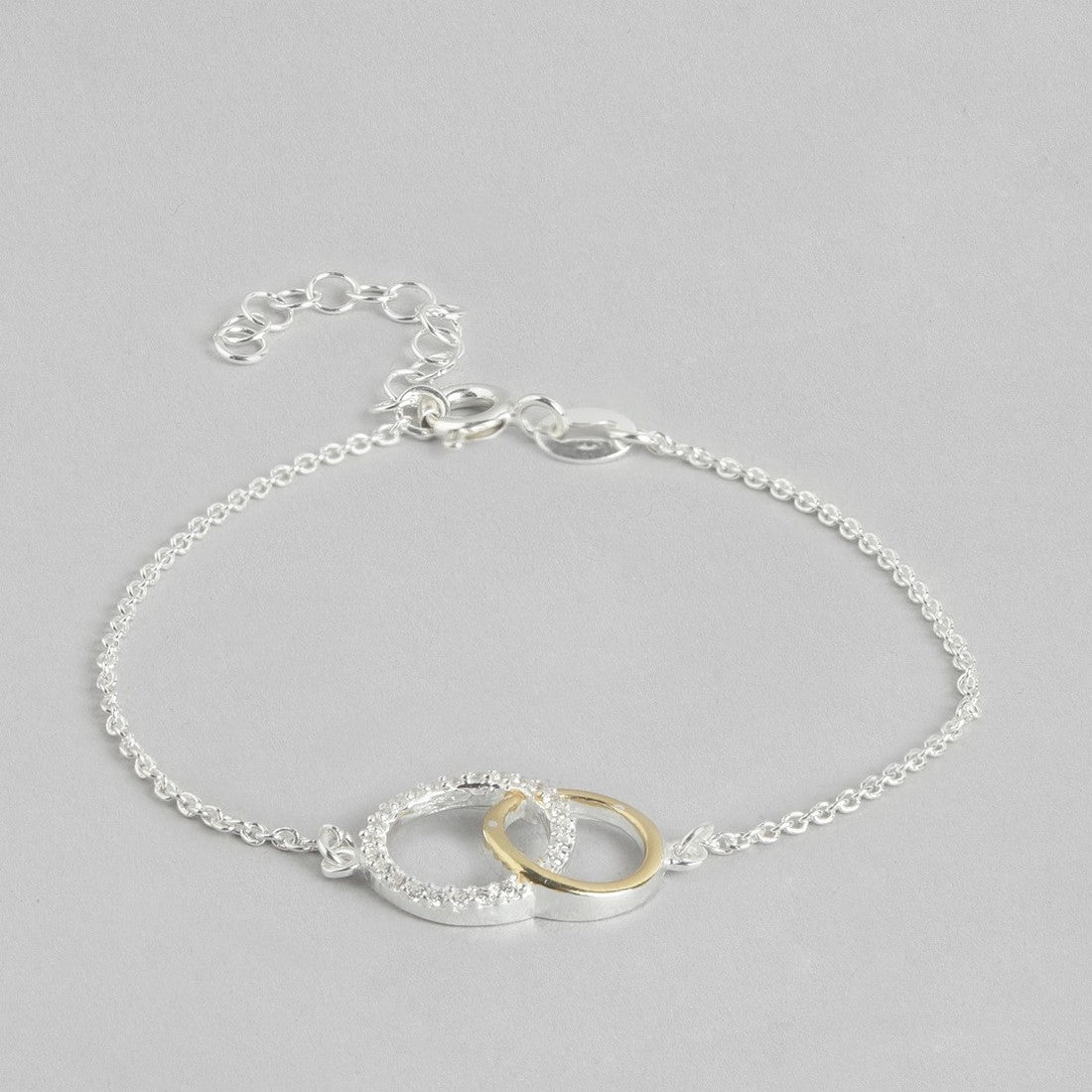 Double Circle CZ Rhodium Plated 925 Sterling Silver Bracelet