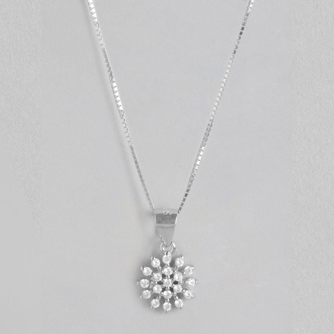 Floral CZ Radiant Elegance Rhodium-Plated 925 Sterling Silver Pendant with Chain
