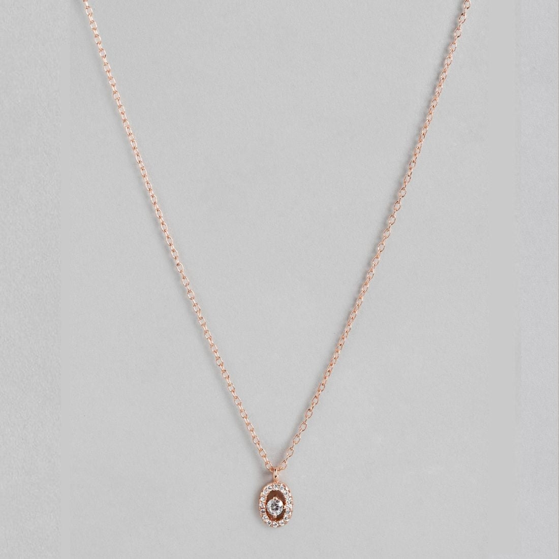 Radiant Elegance Rose Gold-Plated CZ Sterling Silver Oval Necklace with Chain