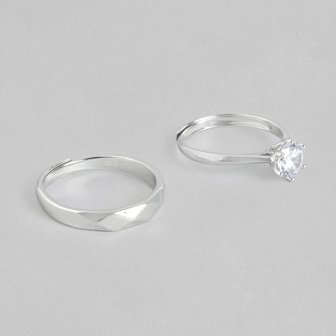 Solitaire Majestic 925 Sterling Silver Lover's Couple Rings (Adjustable)
