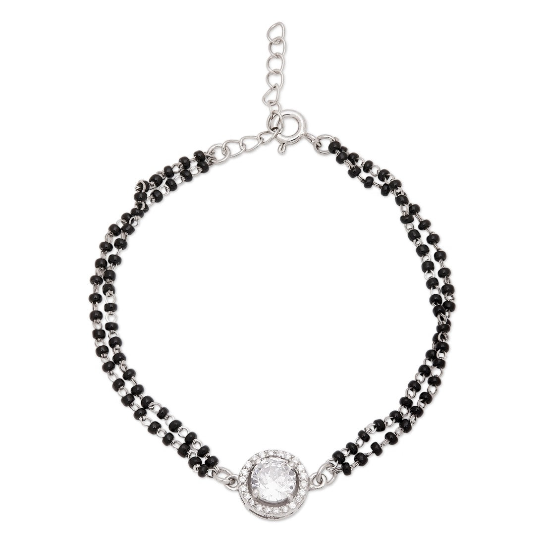 Solitaire Beaded Mangalsutra 925 Sterling Silver Bracelet