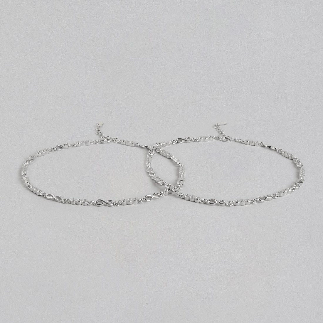 Infinity Cubic Zirconia Rhodium Plated 925 Sterling Silver Anklet