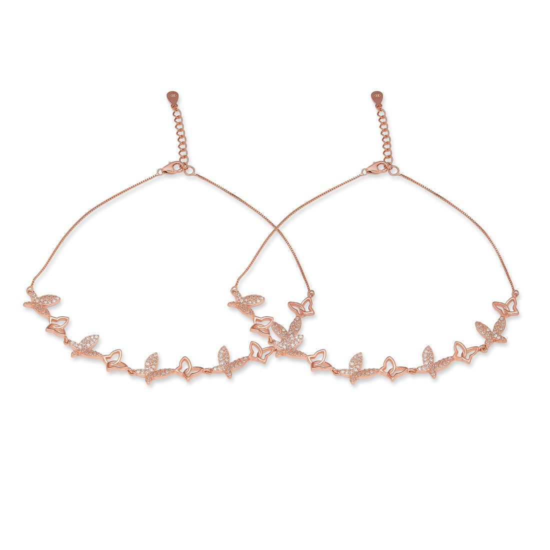 Butterfly Rose Gold Plated Embraced 925 Sterling Silver Anklet