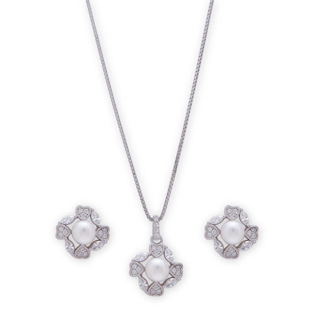 Petals of Eternity 925 Sterling Silver Rhodium-Plated Floral Jewelry Set