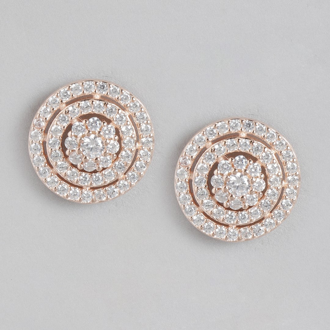 Circular Brilliance Rose Gold-Plated CZ 925 Sterling Silver Earrings