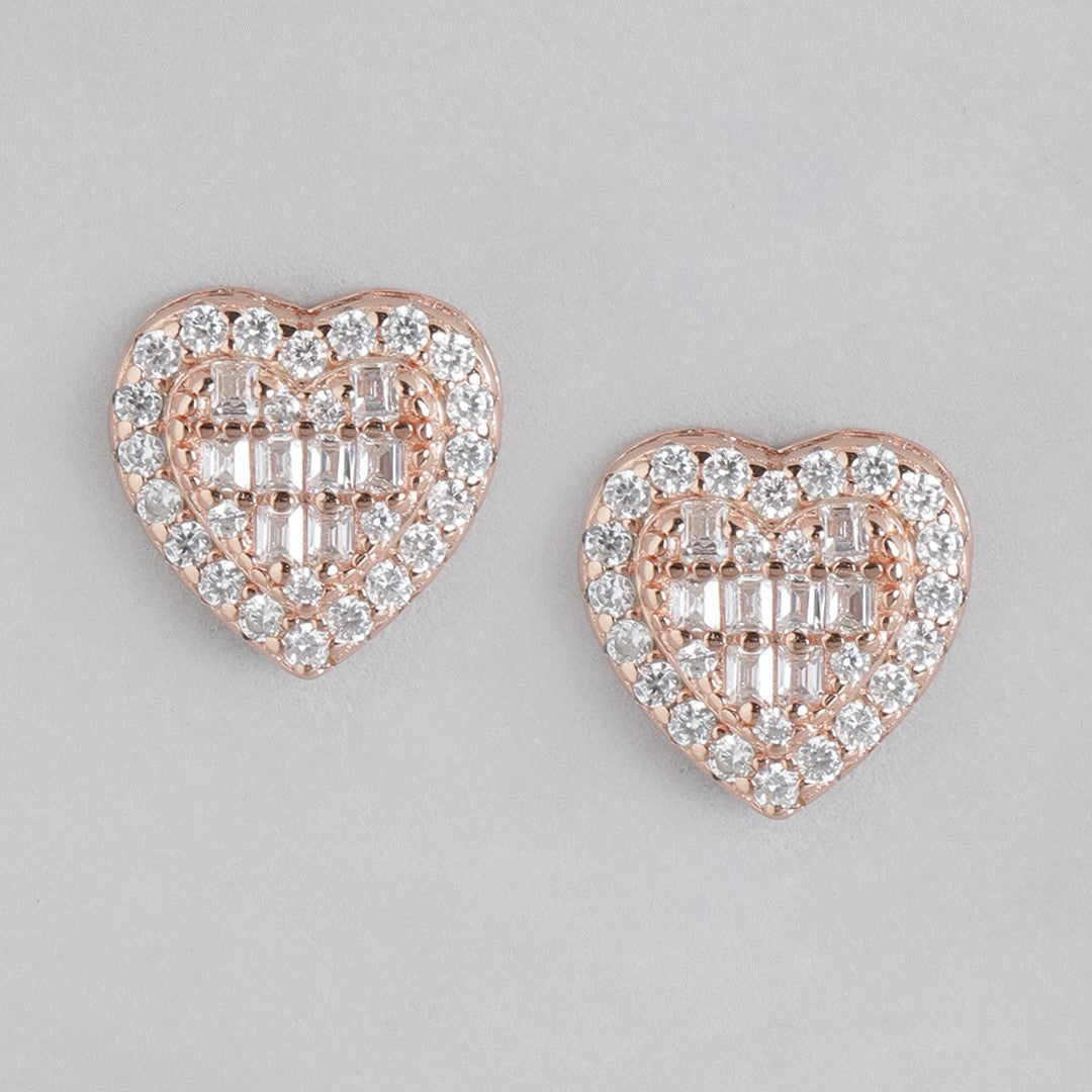 Heartfelt Radiance Rose Gold-Plated CZ 925 Sterling Silver Earrings