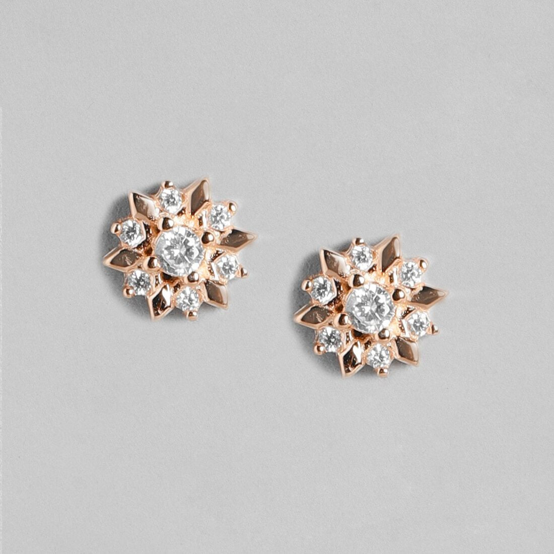 Shinning Flower Rose Gold Studs 925 Silver Earrings