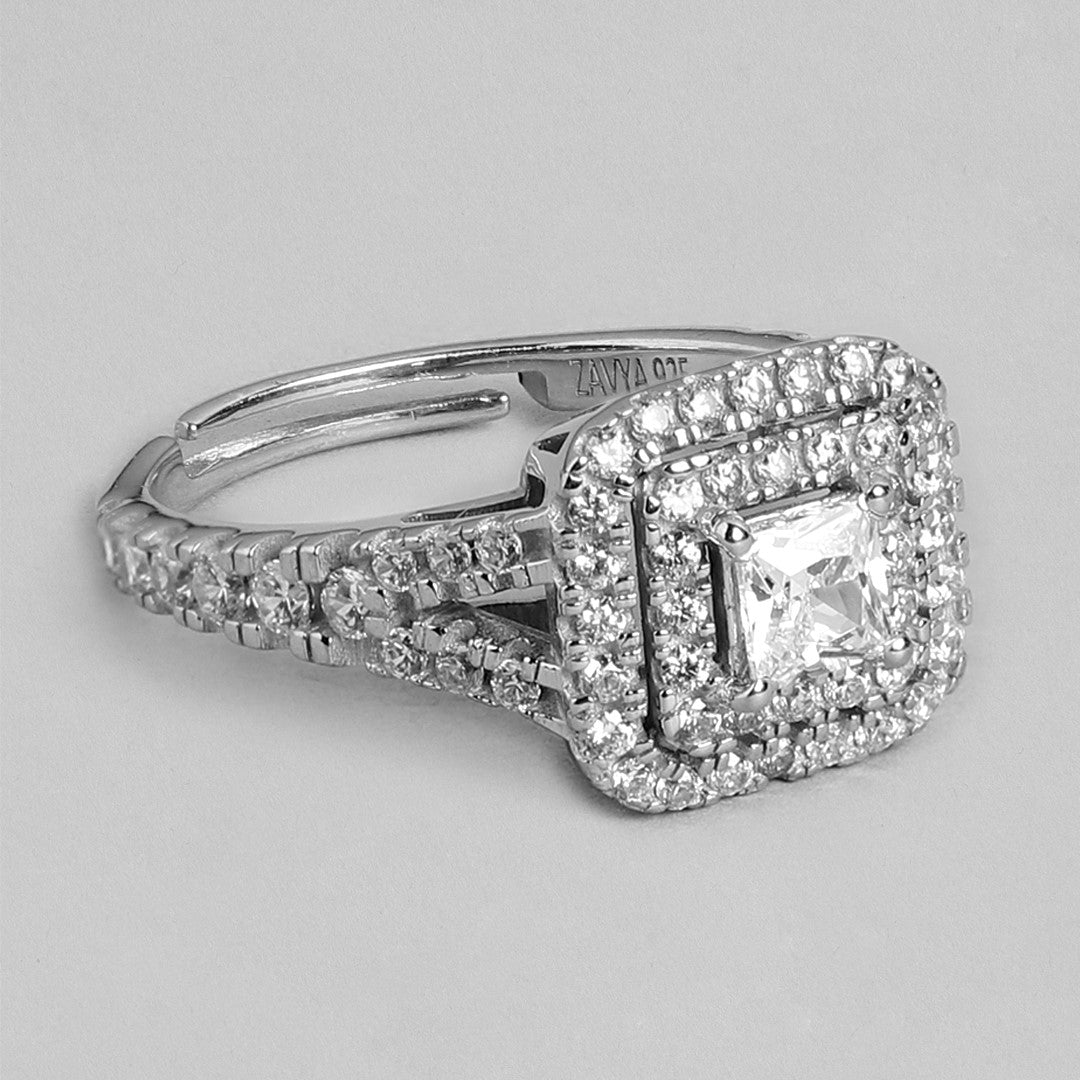 Radiant Solitaire Spark Rhodium-Plated 925 Sterling Silver Combo Ring