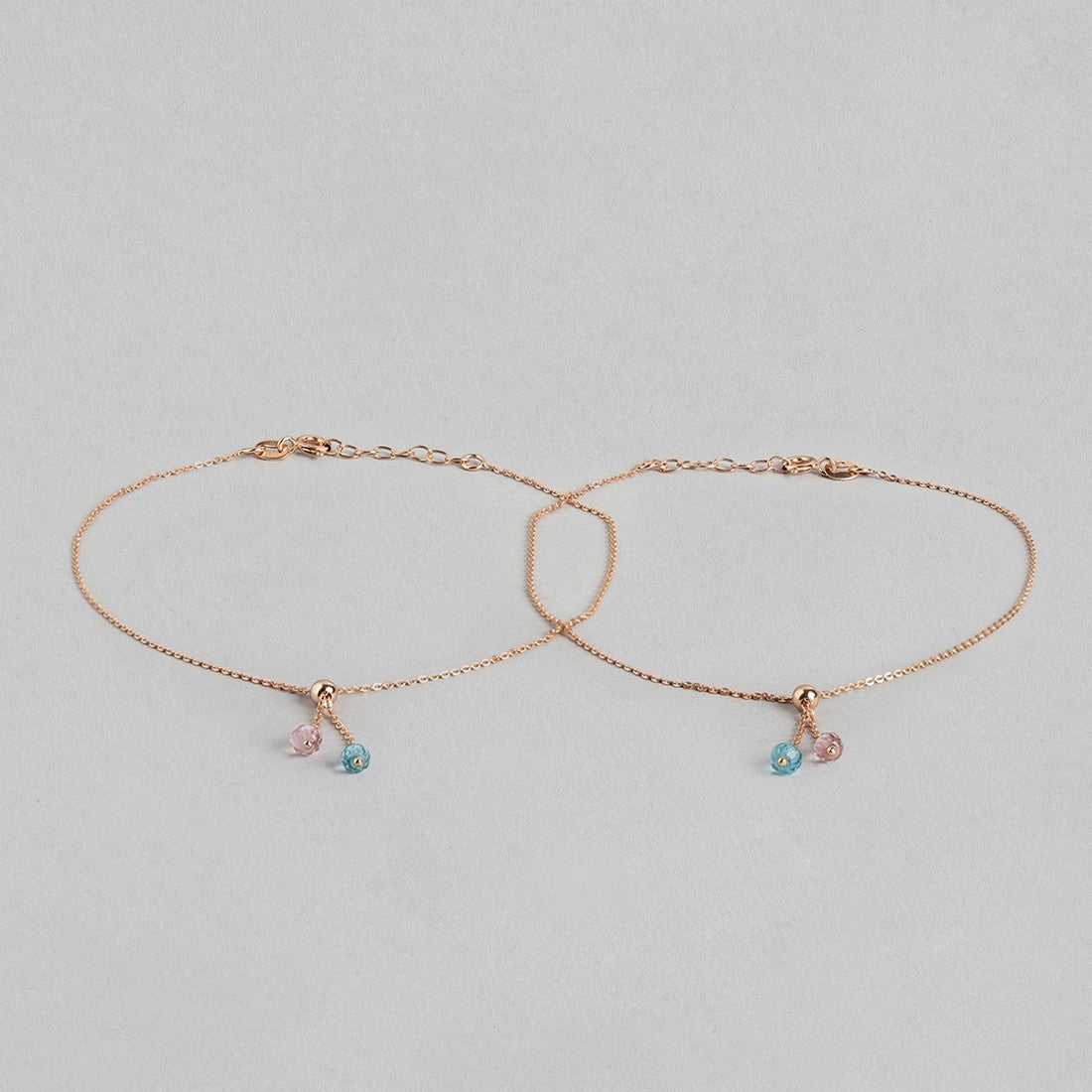 Drop CZ Rose Gold Plated 925 Sterling Silver Chained Anklet