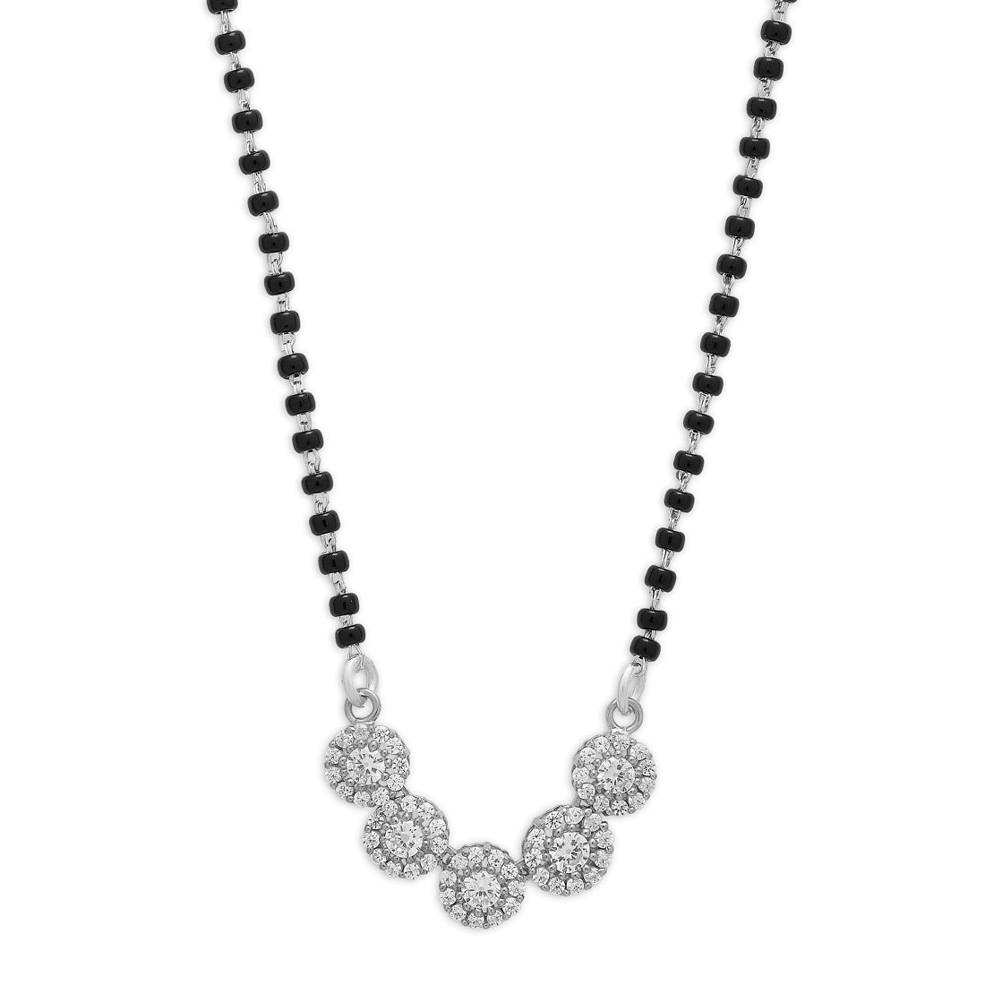 Rhodium-Plated Eternal Bloom CZ Black Beads 925 Sterling Silver Mangalsutra