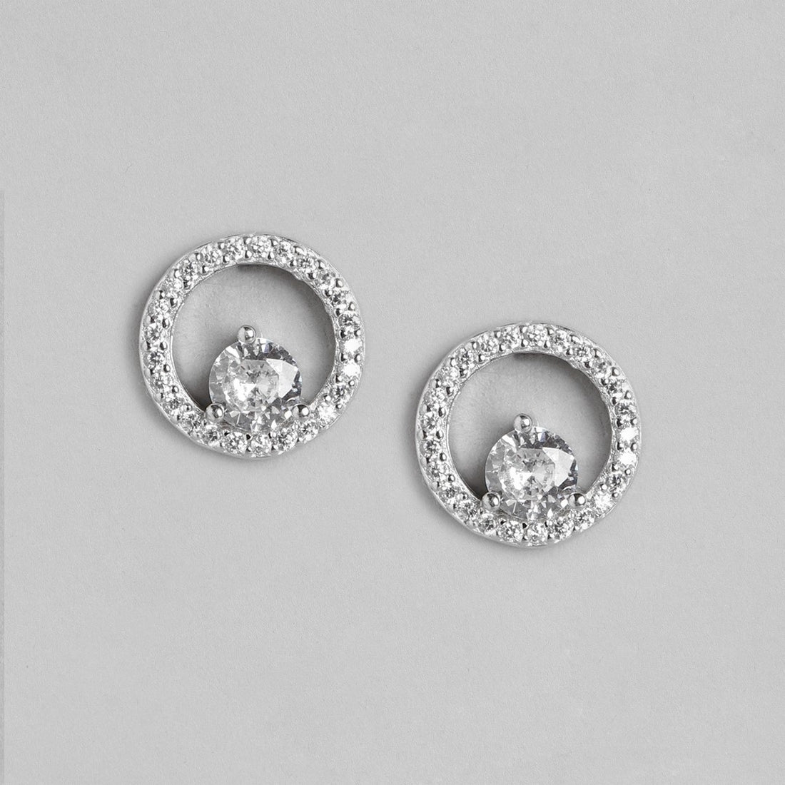 Solitaire Radiance Rhodium-Plated CZ 925 Sterling Silver Women's Earrings