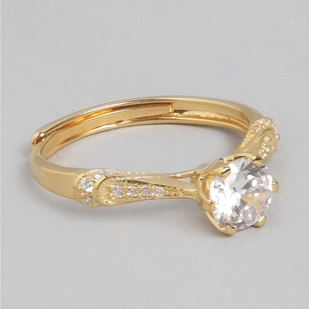 Golden Radiance 925 Sterling Silver CZ Couple Ring