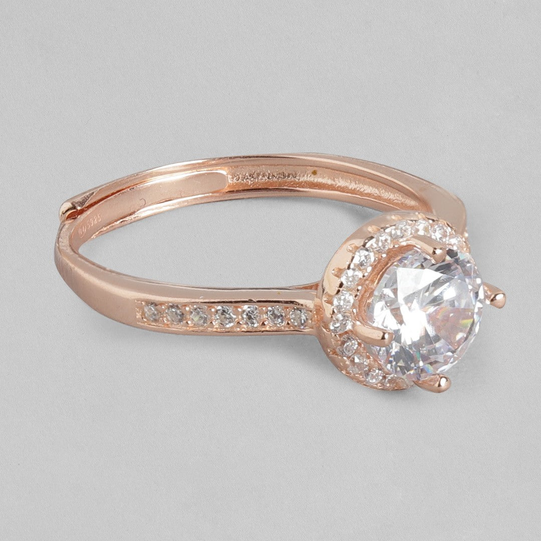 Rose Gold Elegance Cubic Zirconia-Adorned 925 Sterling Silver Ring