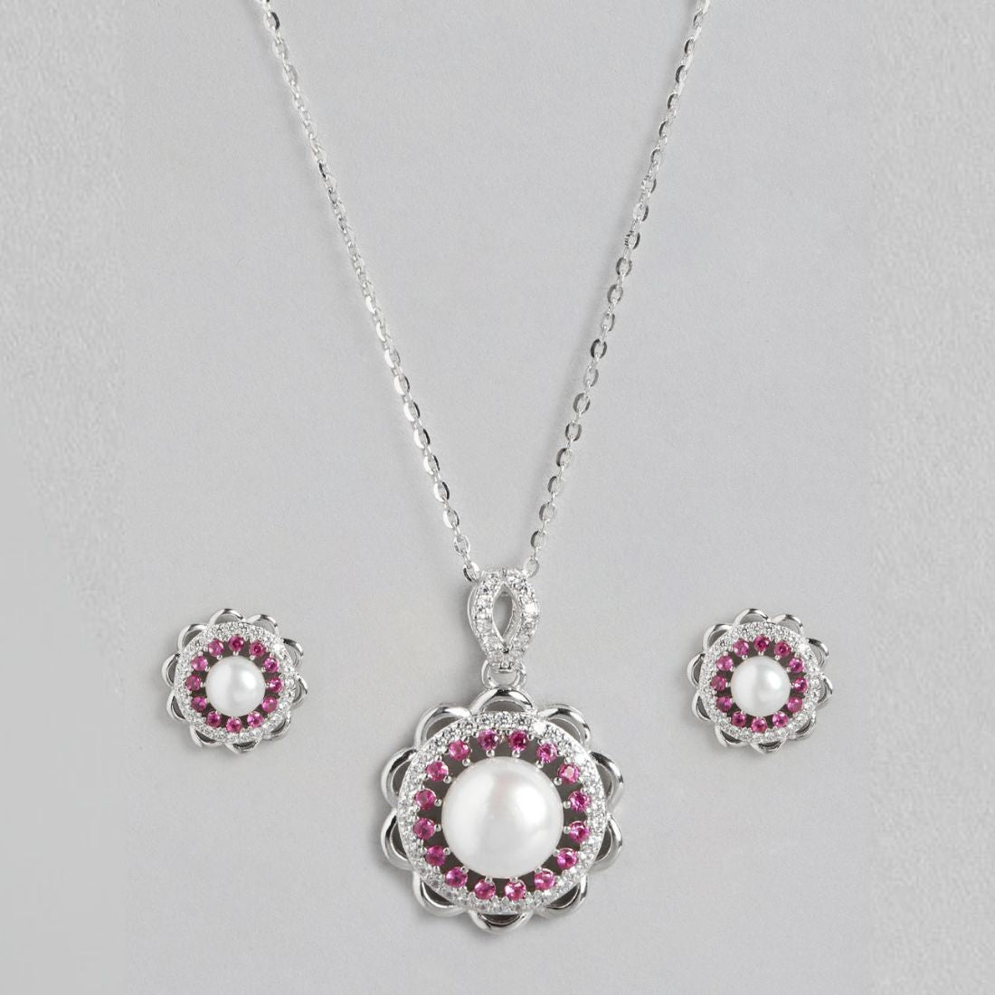 Pearl Blossom Harmony Rhodium-Plated 925 Sterling Silver Jewelry Set