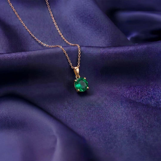 Green Solitaire Gold Plated 925 Sterling Silver Pendant with Link Chain