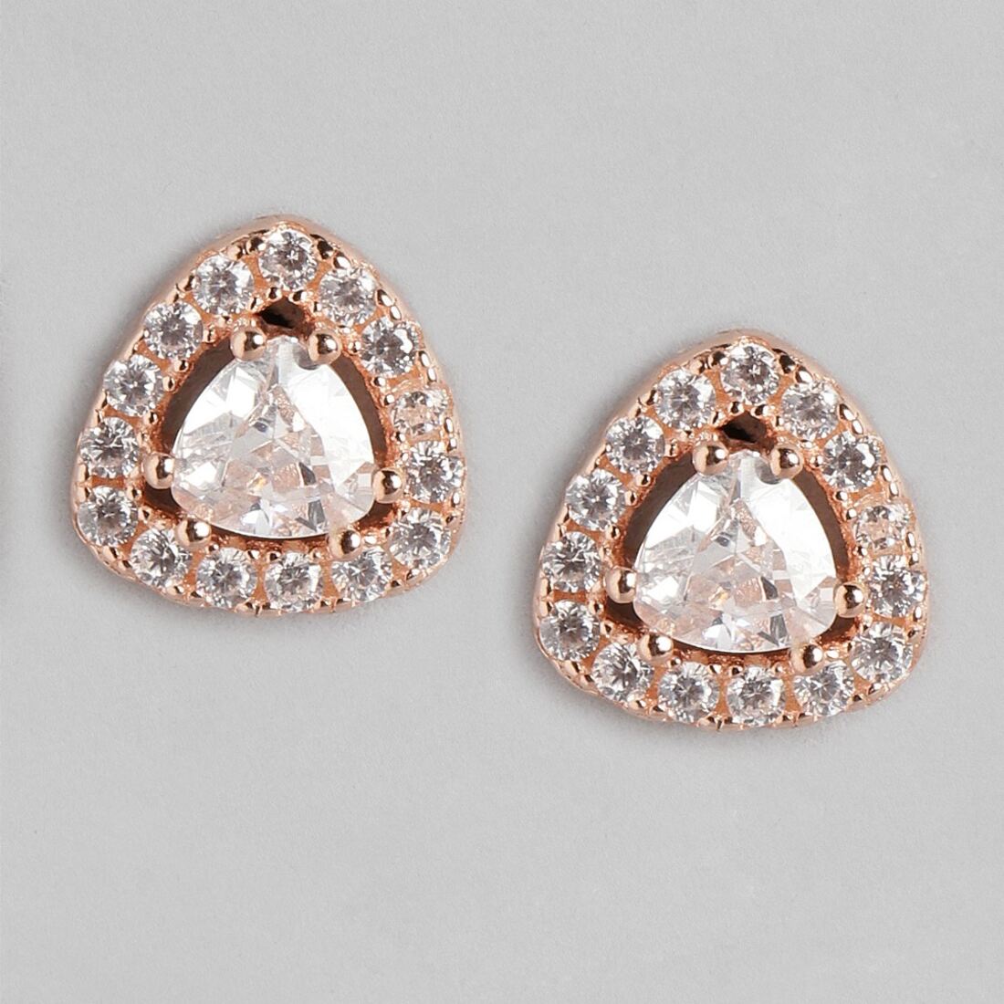 Gleaming Triangles CZ Rose Gold Plated 925 Sterling Silver Earrings