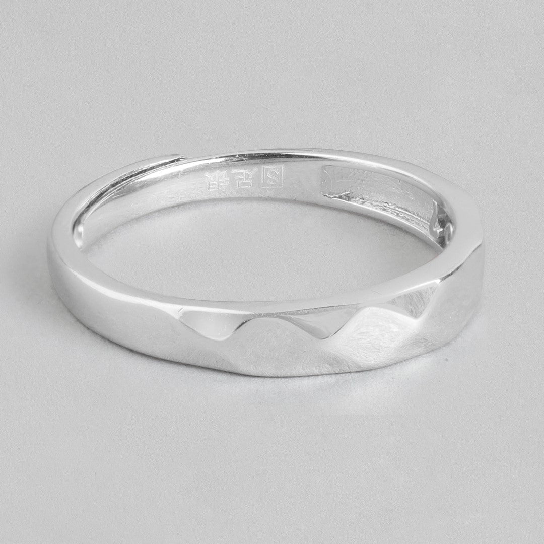 Classy Rhodium Plated 925 Sterling Silver Band Ring (Adjustable)