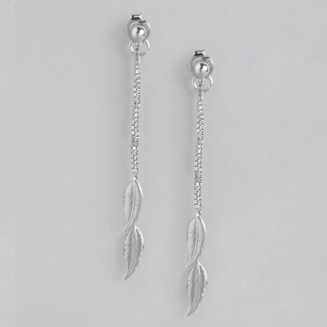 Hanging Leaf Rhodium Plated 925 Sterling Silver Studs