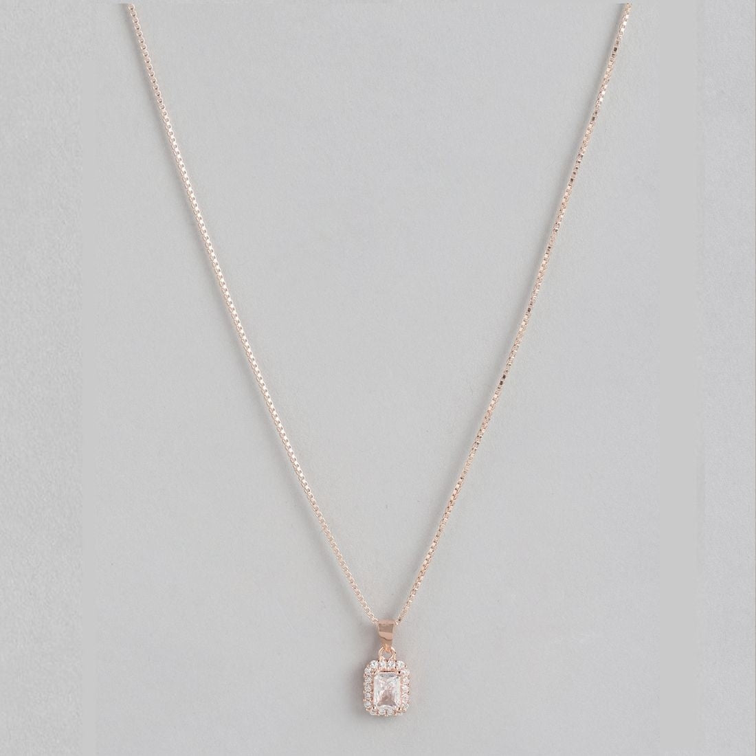 Radiant Rose Gold Drop Rectangle 925 Sterling Silver Pendant with Chain