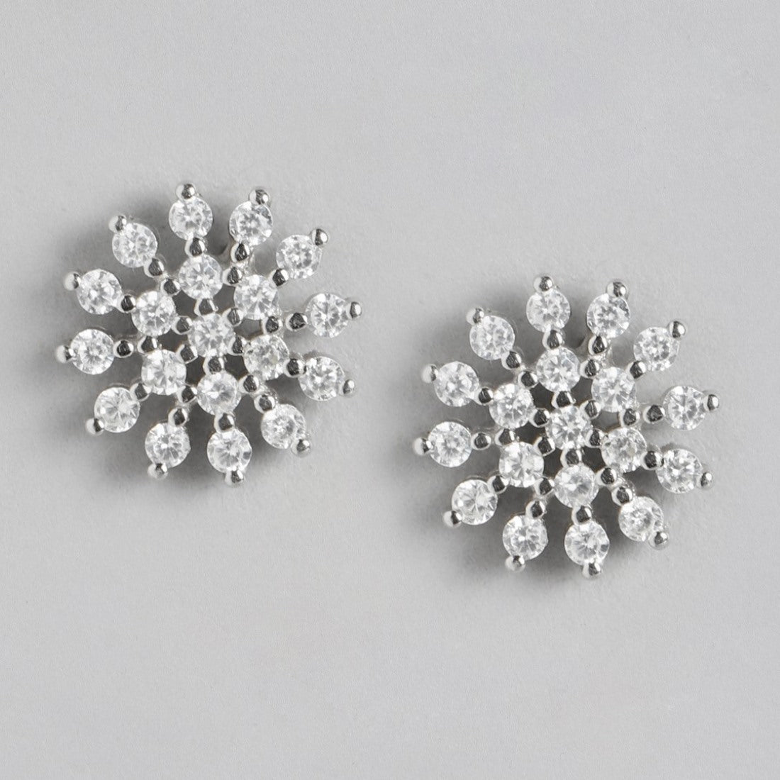 Floral Radiance CZ Accents Rhodium-Plated Earrings