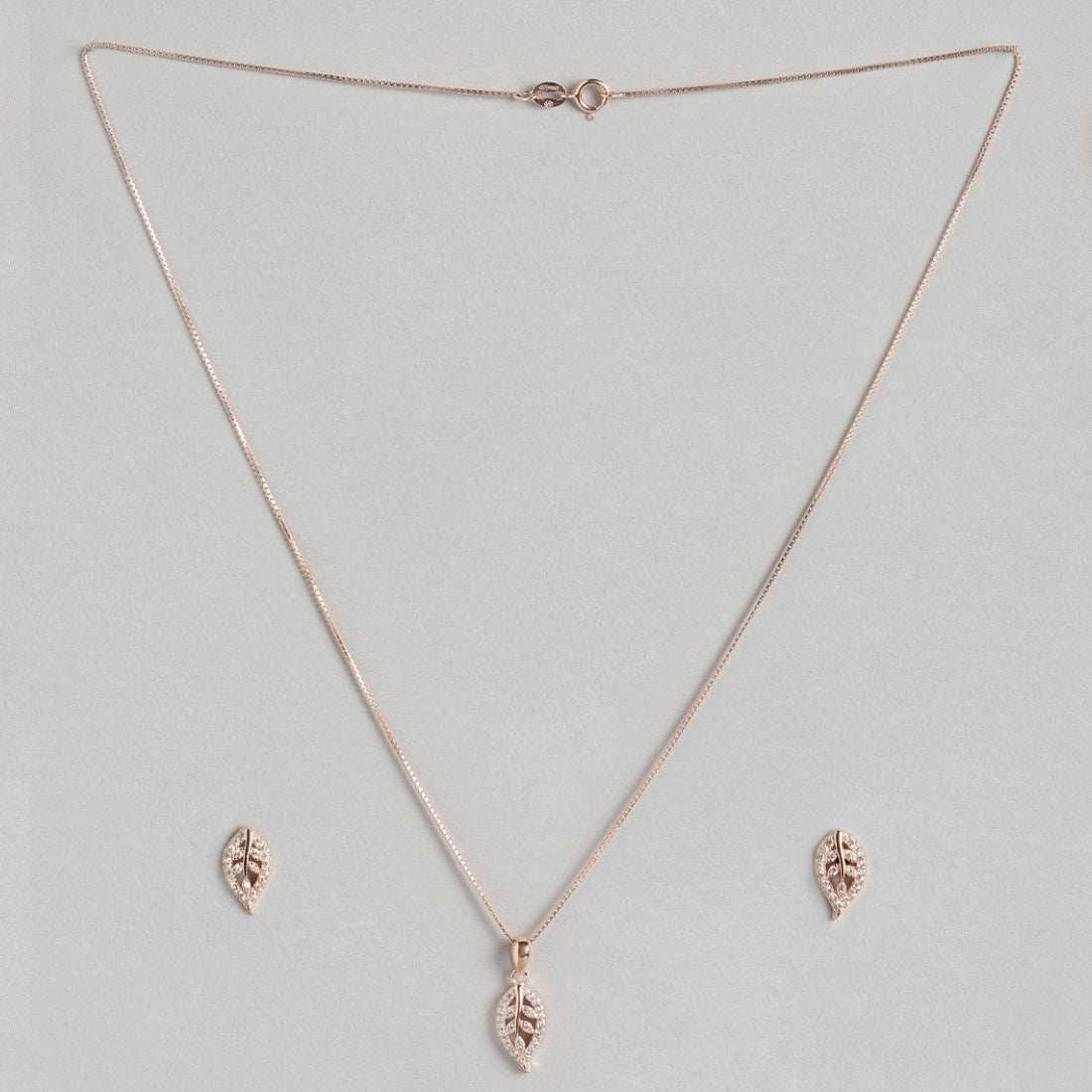 Graceful Love Simplicity Leaf Rose Gold 925 Silver Jewelry Set Gift Hamper