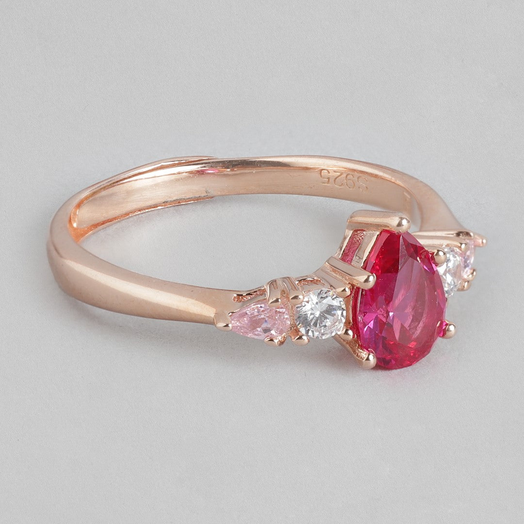 Pink Solitaire CZ Rose Gold-Plated 925 Sterling Silver Ring (Adjustable)