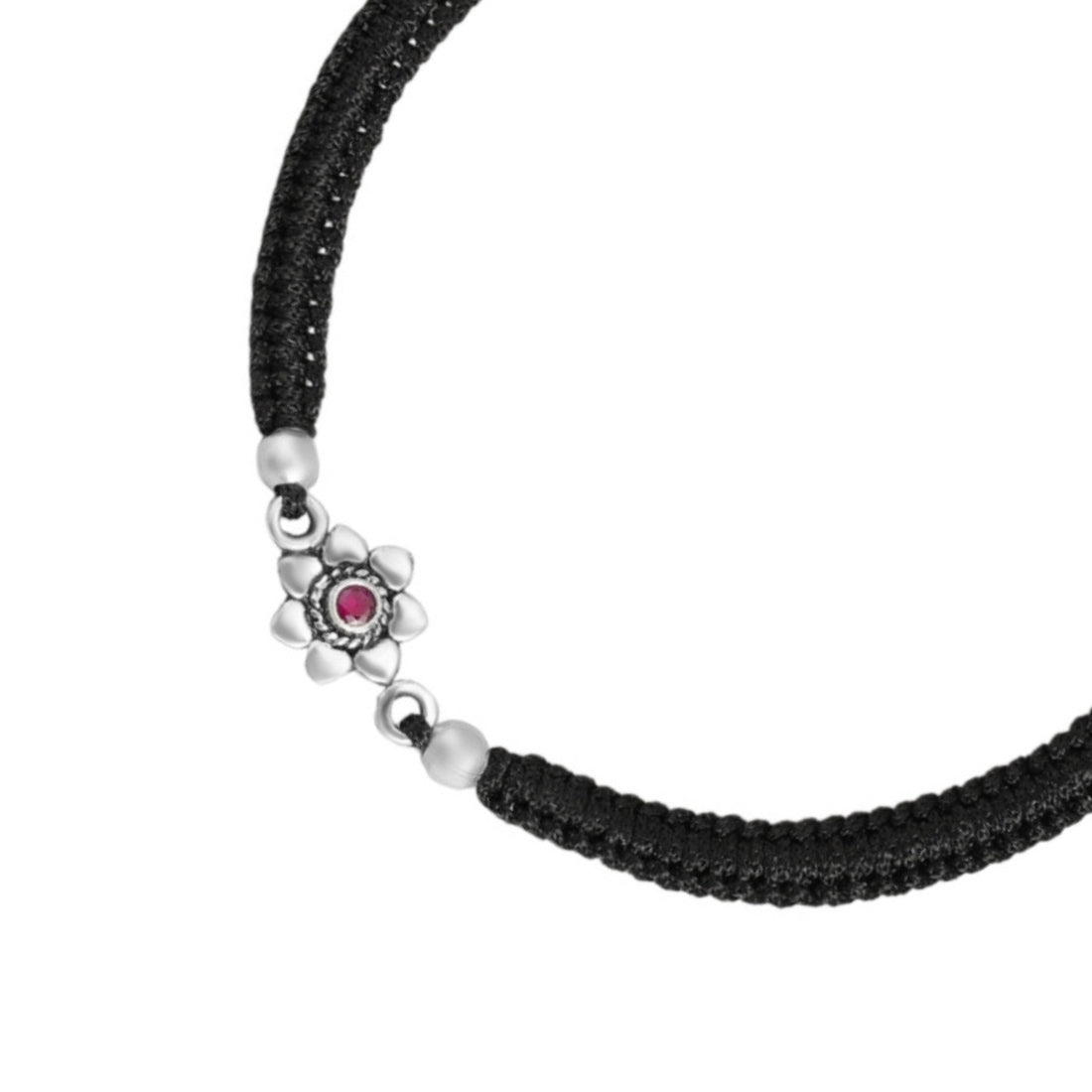 Black thread flower 925 Sterling Silver Anklets