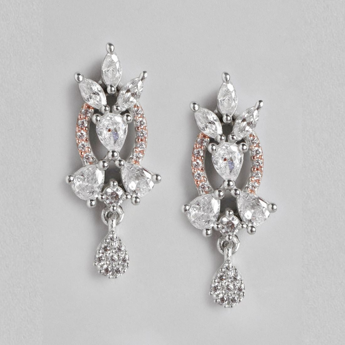 Radiant Harmony Rhodium & Rose Gold-Plated CZ Sterling Silver Drop Earrings