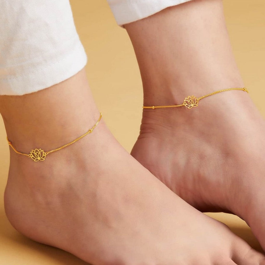 Lotus Gold Plated 925 Sterling Silver Chained Anklet