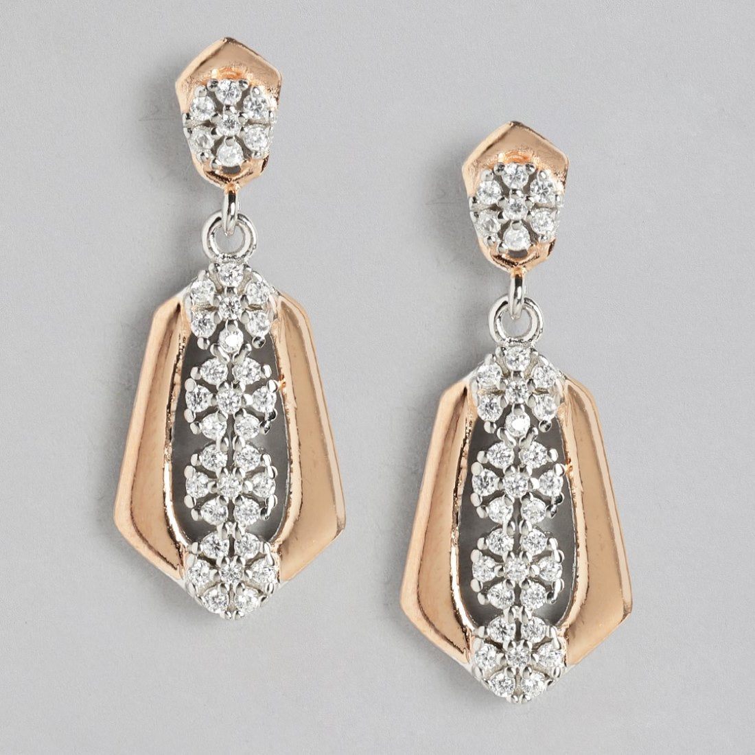 Dual Harmony Sparkle Dual Tone Plated 925 Sterling Silver Earrings