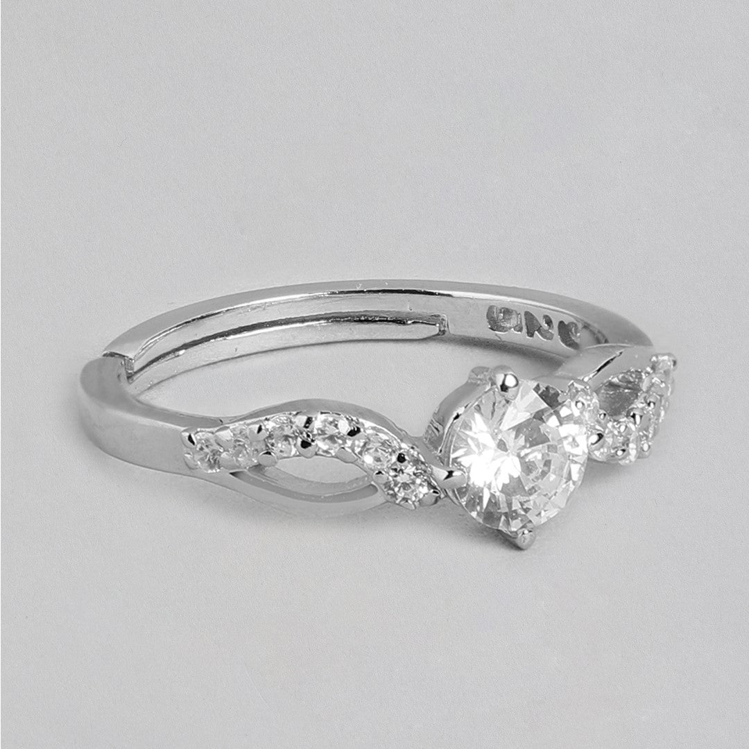 Diamond Dreams CZ Rhodium-Plated 925 Sterling Silver Female Ring (Adjustable)