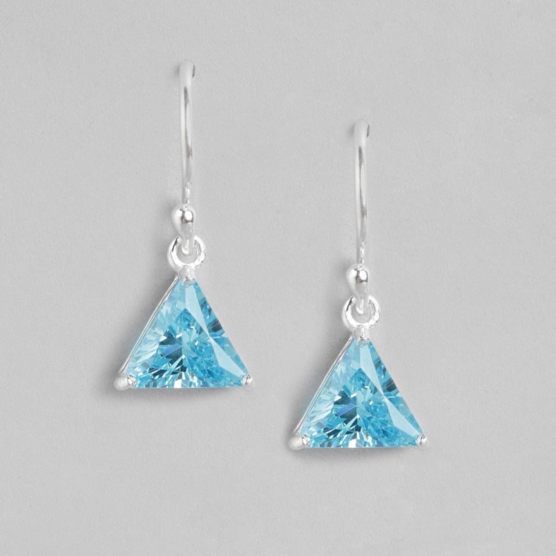 Sky's Serenity Rhodium Plated Blue CZ 925 Sterling Silver Triangle Earrings