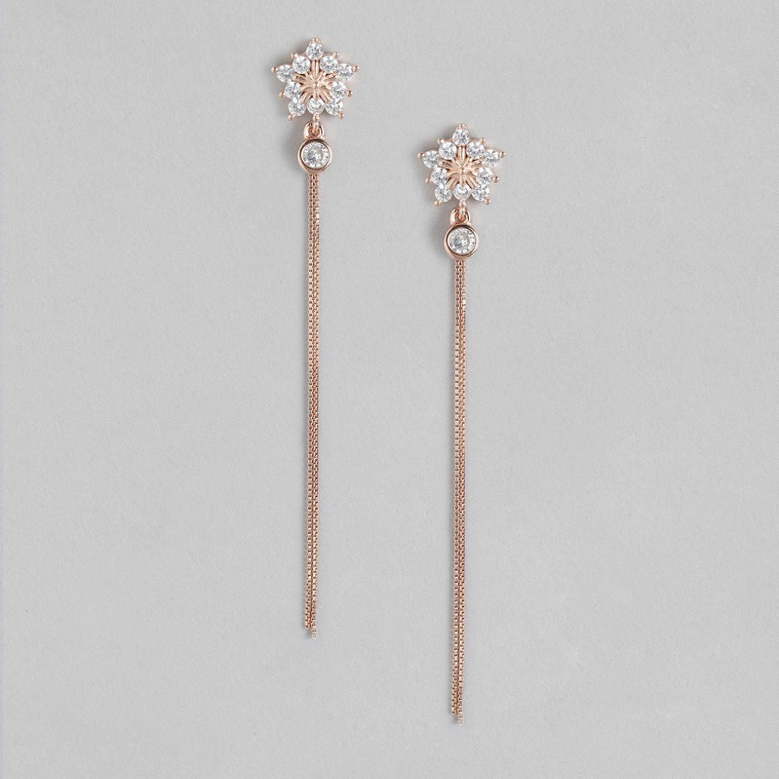 Rose Gold Bloom Cubic Zirconia Flower 925 Sterling Silver Earrings