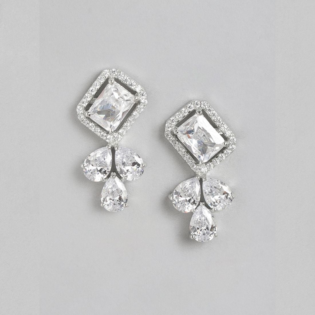 Radiant Brilliance Rhodium Plated 925 Sterling Silver Stud Earrings