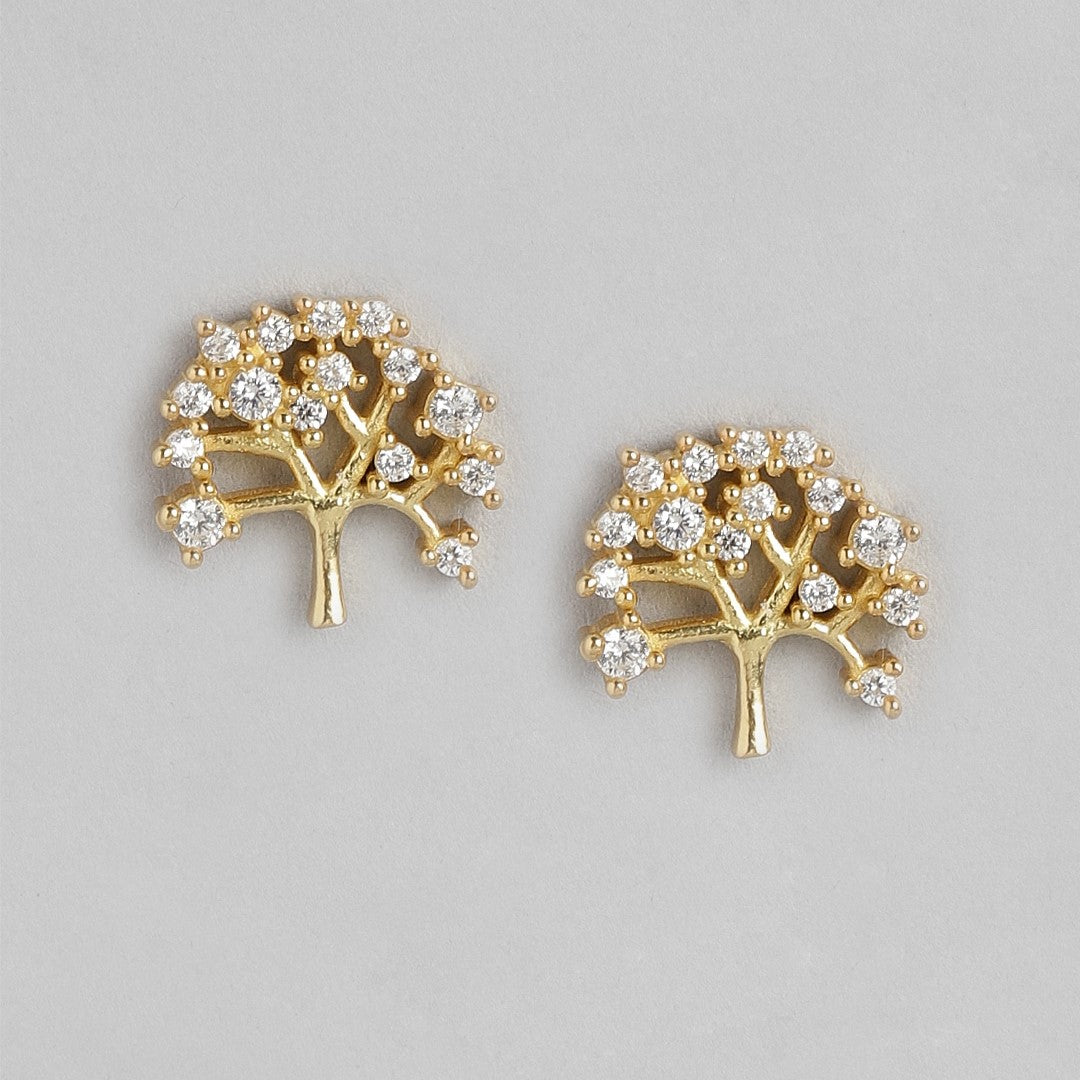 Golden Tree of Elegance 925 Sterling Silver Stud Earrings