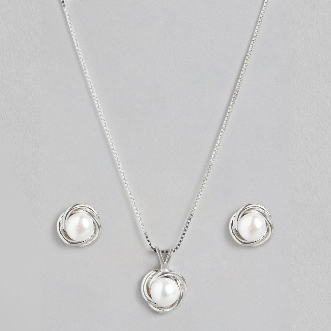 Pearl Elegance Radiance Rhodium-Plated 925 Sterling Silver Jewelry Set