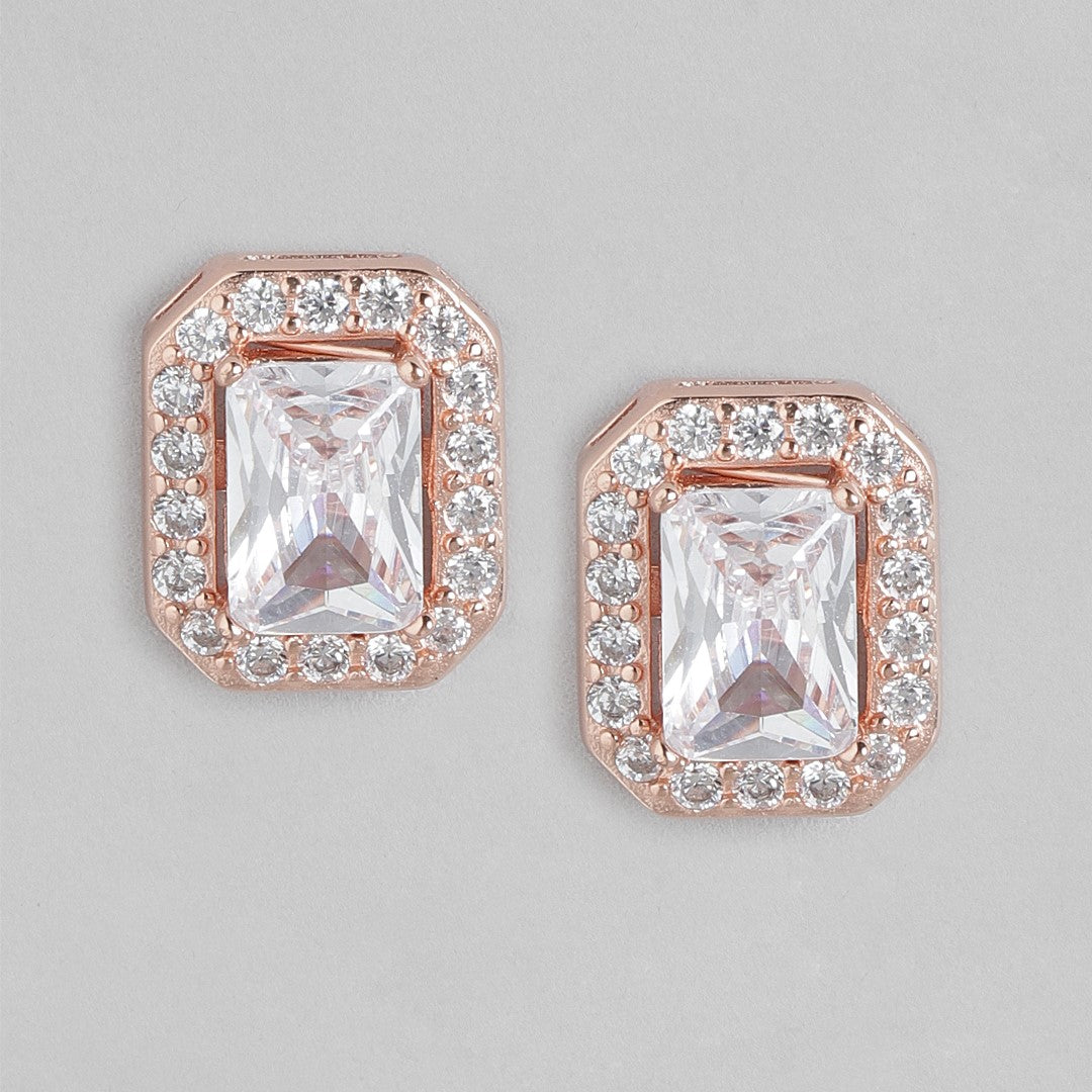 Radiant Rose Gold Sparkle Cubic Zirconia 925 Sterling Silver Earrings