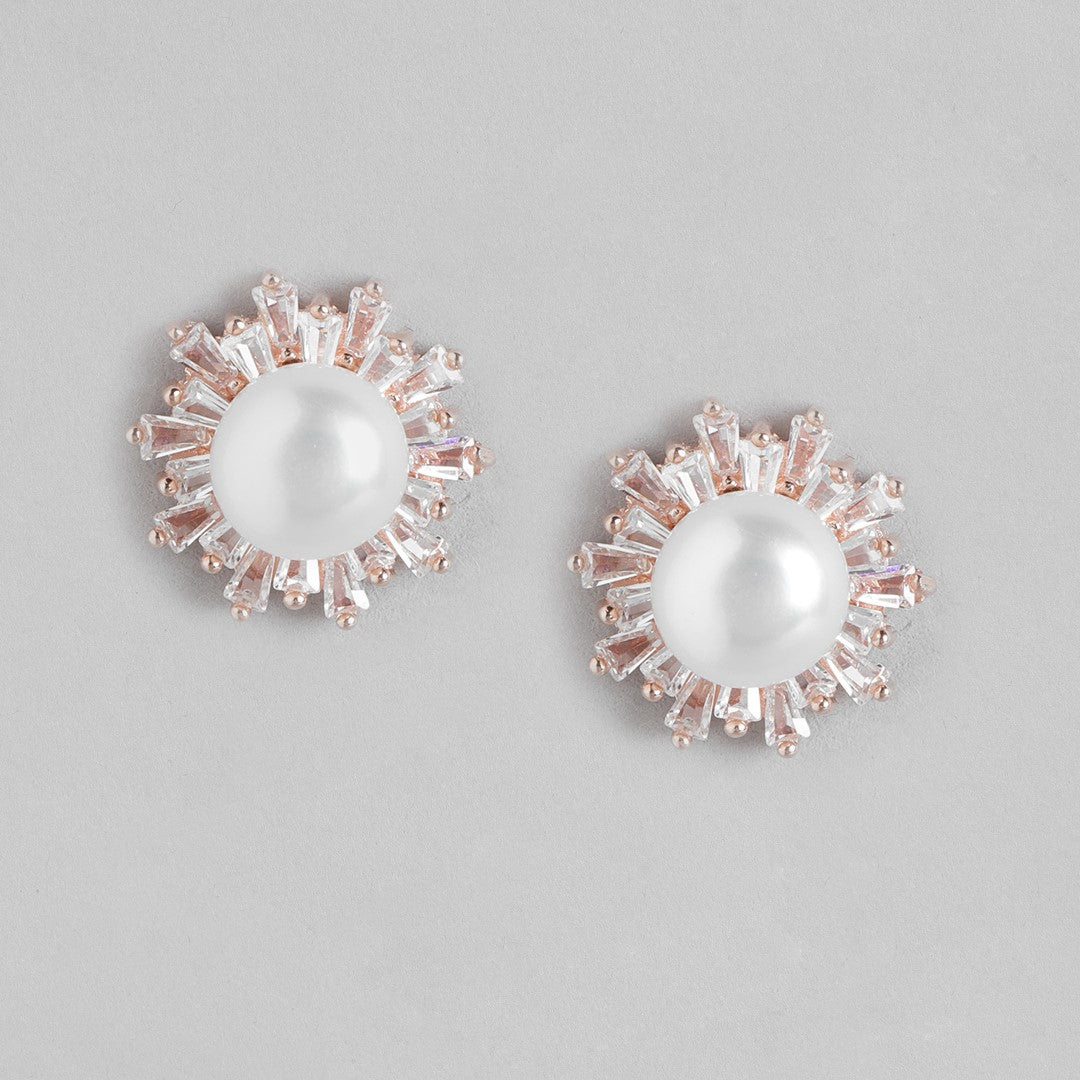 Pearl Radiance Rose Gold-Plated 925 Sterling Silver Earrings