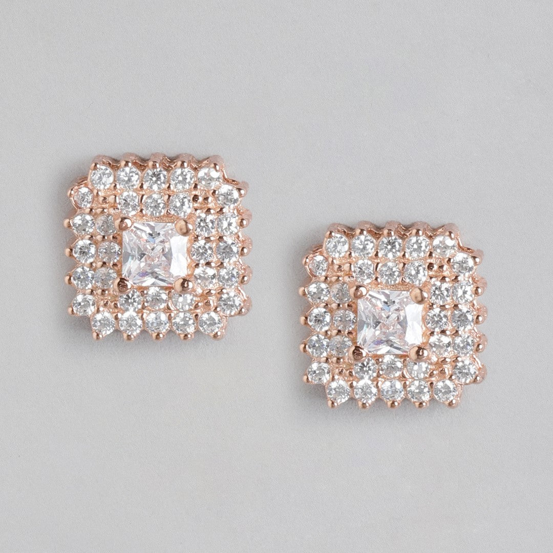 Squared Elegance Rose Gold-Plated 925 Sterling Silver Earrings