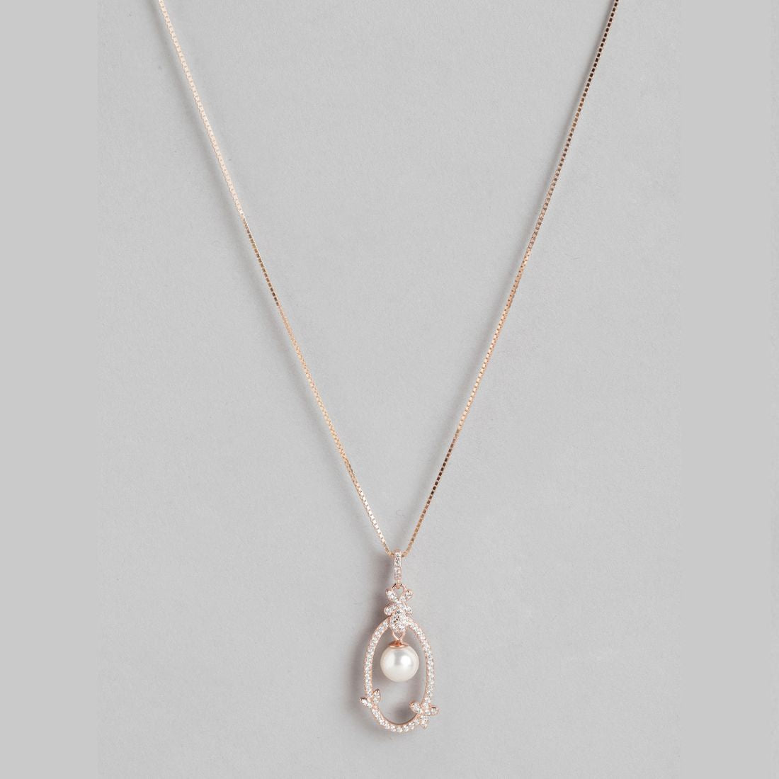 Graceful Allure Rose Gold Pearl & CZ 925 Sterling Silver Pendant