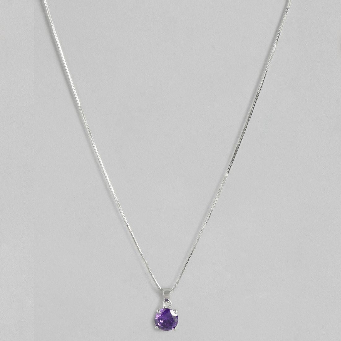 Purple Solitaire Box Chained 925 Sterling Silver Pendant with Chain