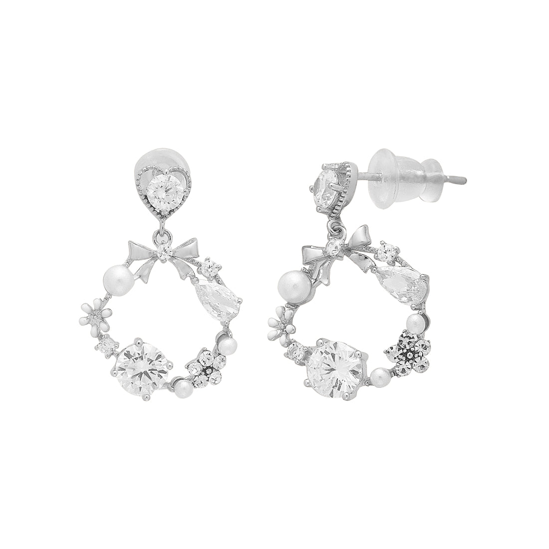 Floral Radiance 925 Sterling Silver Rhodium-Plated Flower Earrings