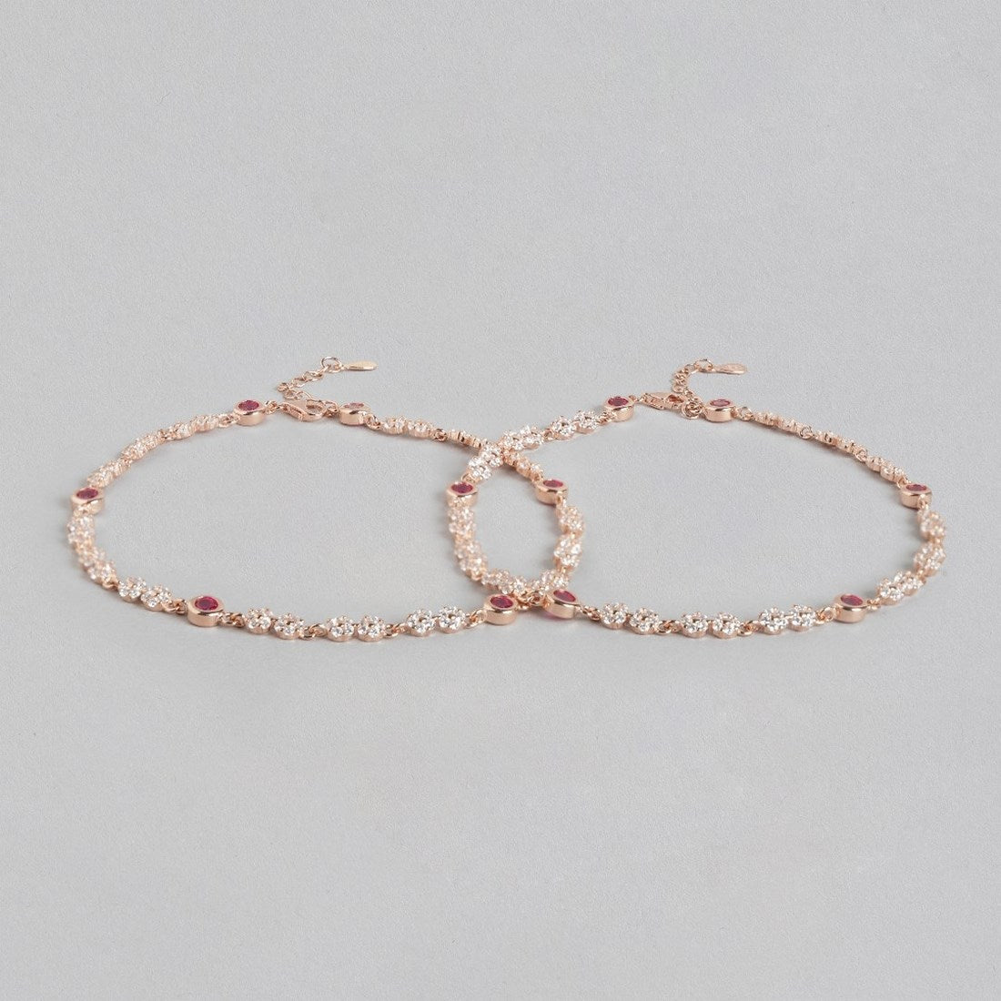 Floral Cubic Zirconia Rose Gold Plated 925 Sterling Silver Anklet