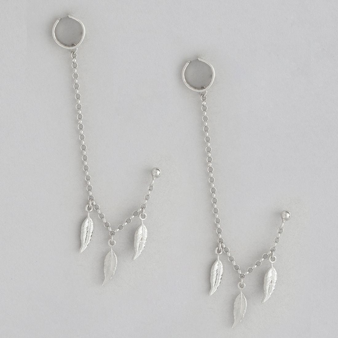 Hanging Leaf Rhodium Plated 925 Sterling Silver Earrings