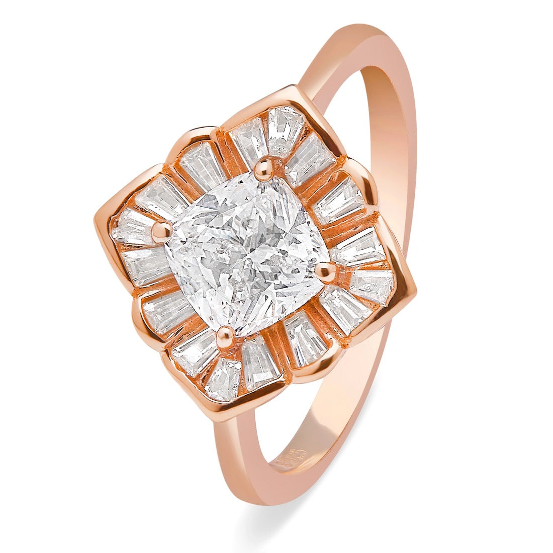 Radiant Rose Square 925 Sterling Silver Rose Gold-Plated Women's Ring (Onesize)