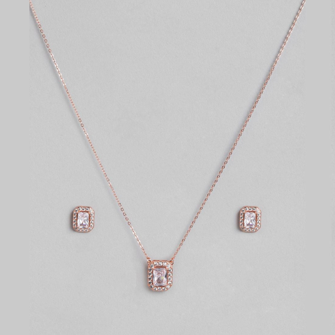 Rectangular Radiance Rose Gold-Plated 925 Sterling Silver Jewelry Set